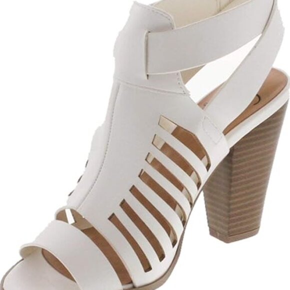 Gladiator Cutout Stacked Heel Sandal Shoes with Adjustable Ankle Buckle - Picture 2 of 4